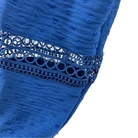 Lane Bryant royal blue long sleeve 16 Swiss dot v-neck top popover cutout detail - Picture 3 of 8